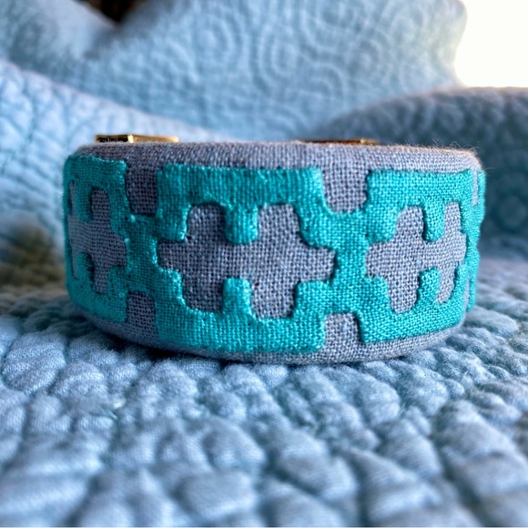 Anthropologie MOLA SASA Cuff Bracelet. 14K Gold-Plated Brass, Linen, Suede - Picture 4 of 8